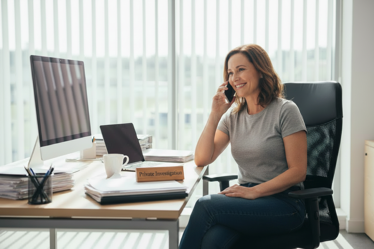Woman investigator on the phone