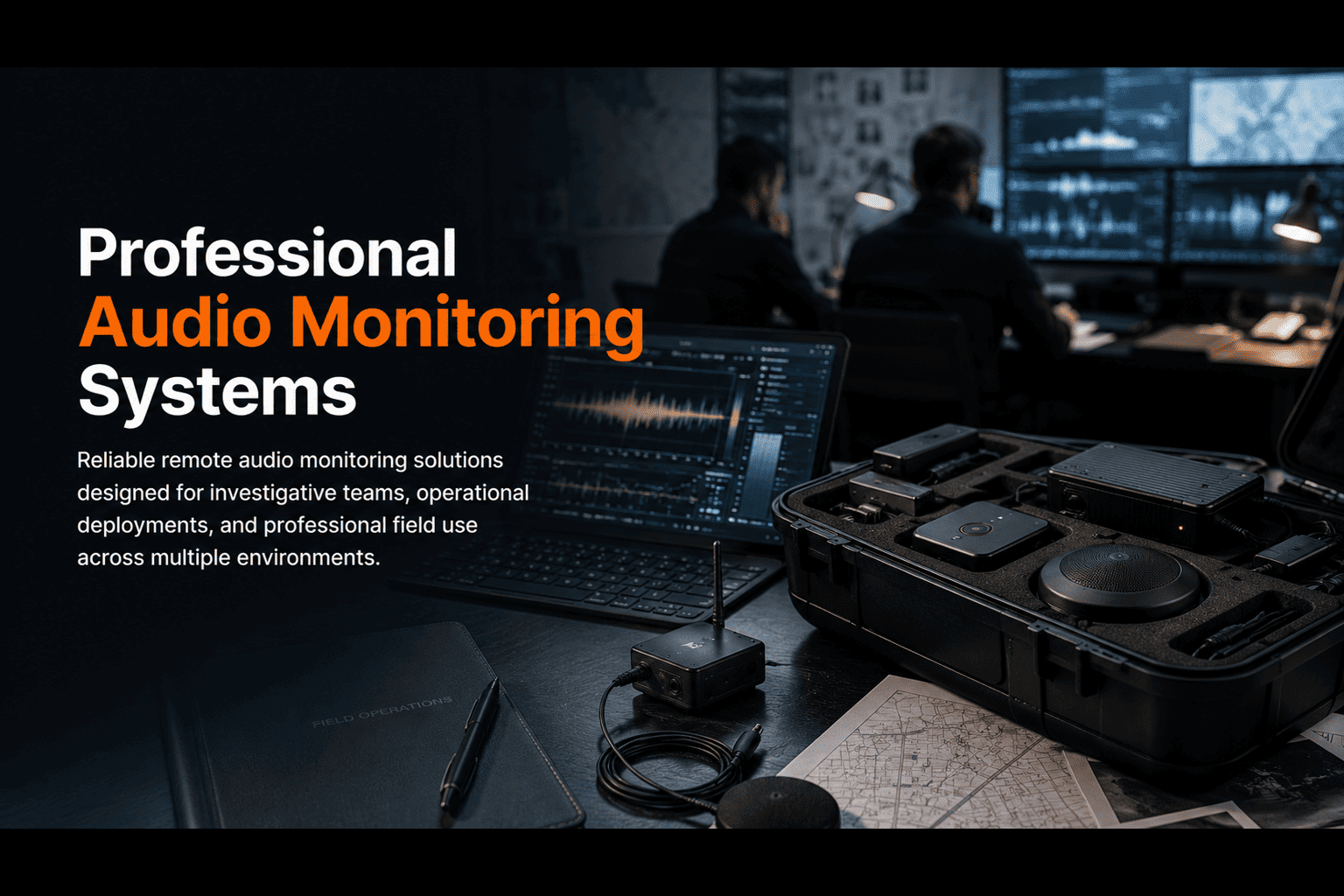 Professional audio monitoring systems used for investigative operations and field deployment environments