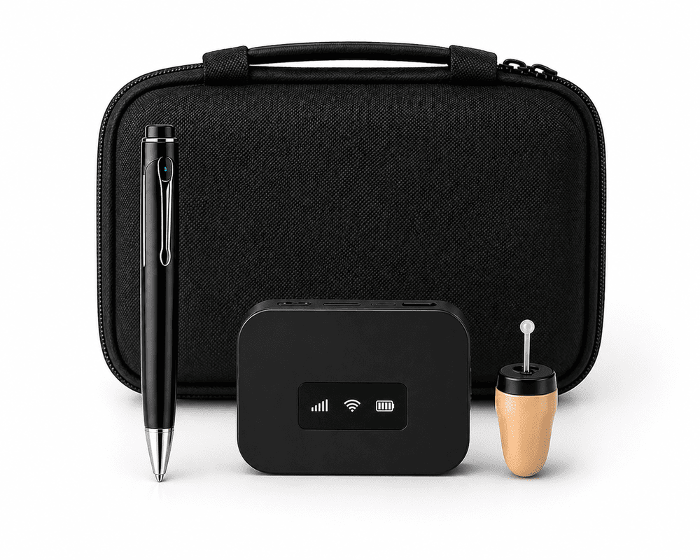 Professional remote audio monitoring pen system with portable deployment accessories and mobile access capability
