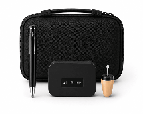 Professional remote audio monitoring pen system with portable deployment accessories and mobile access capability