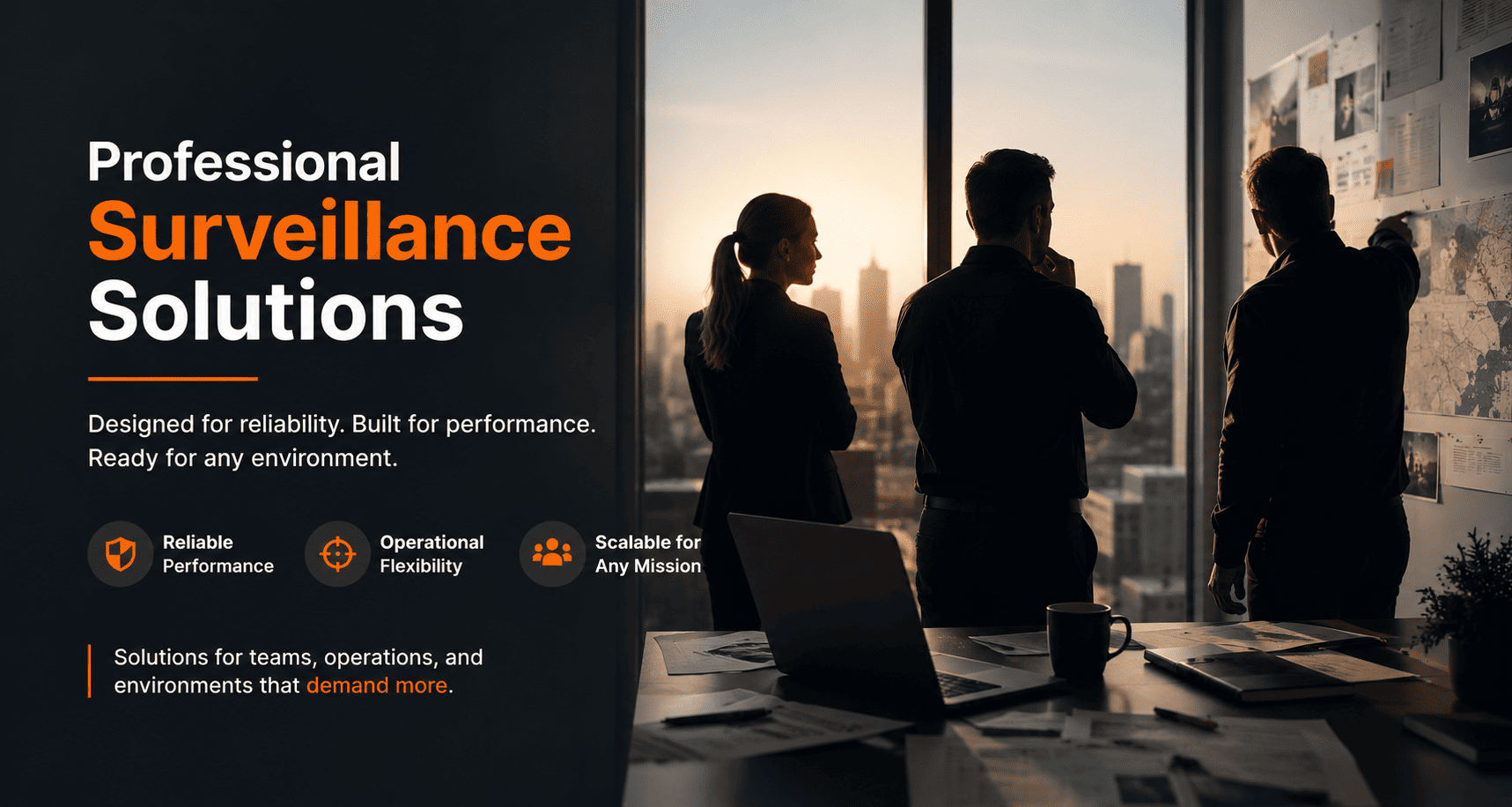 Professional team monitoring surveillance data and coordinating operations across multiple environments